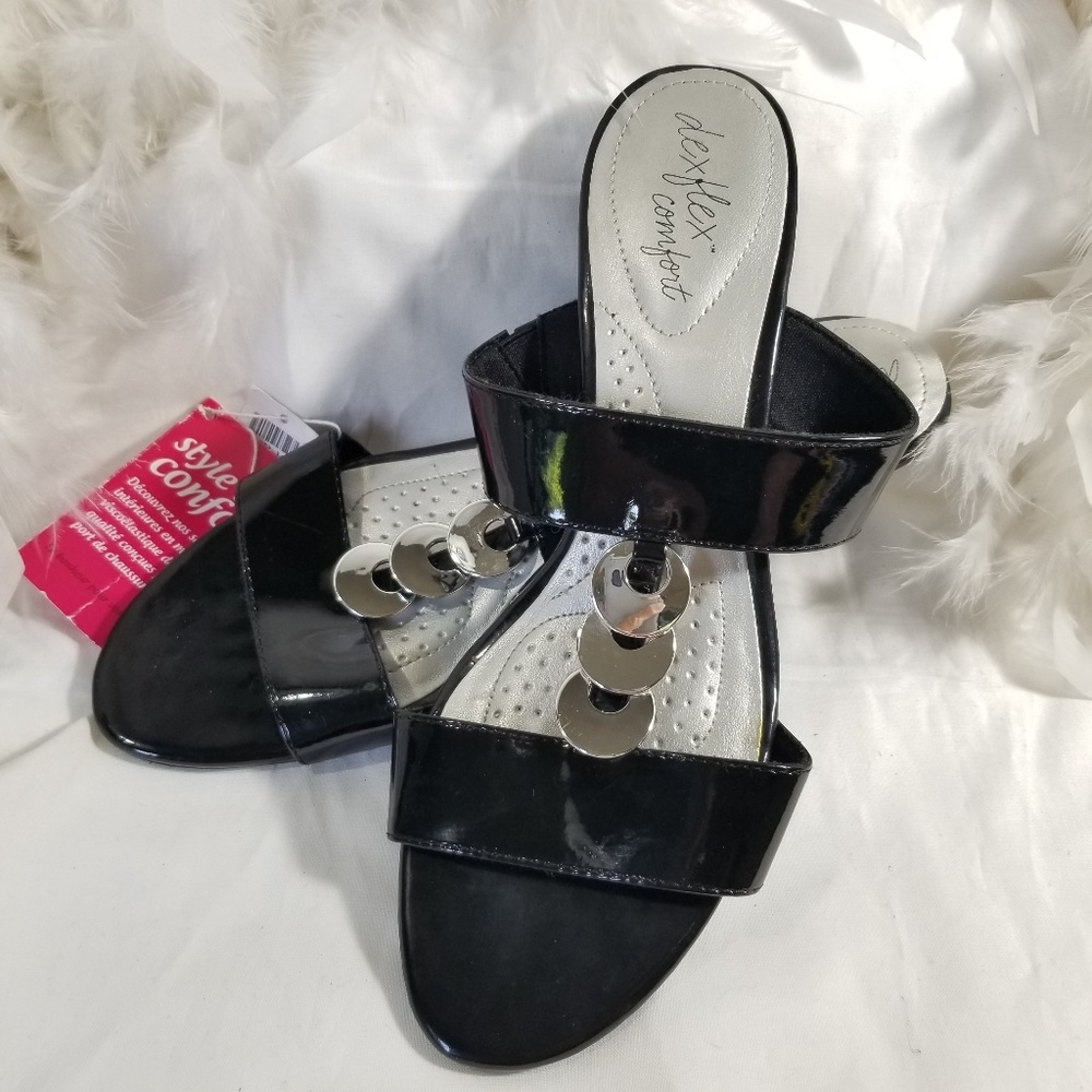 Dexflex Black & Silver 2 Strap Sandles Womens 8